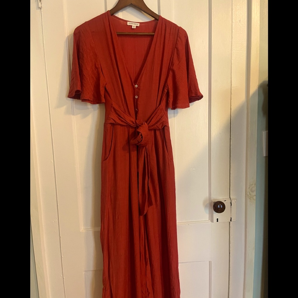 Cotton Candy LA Rust Tie Front Jumpsuit